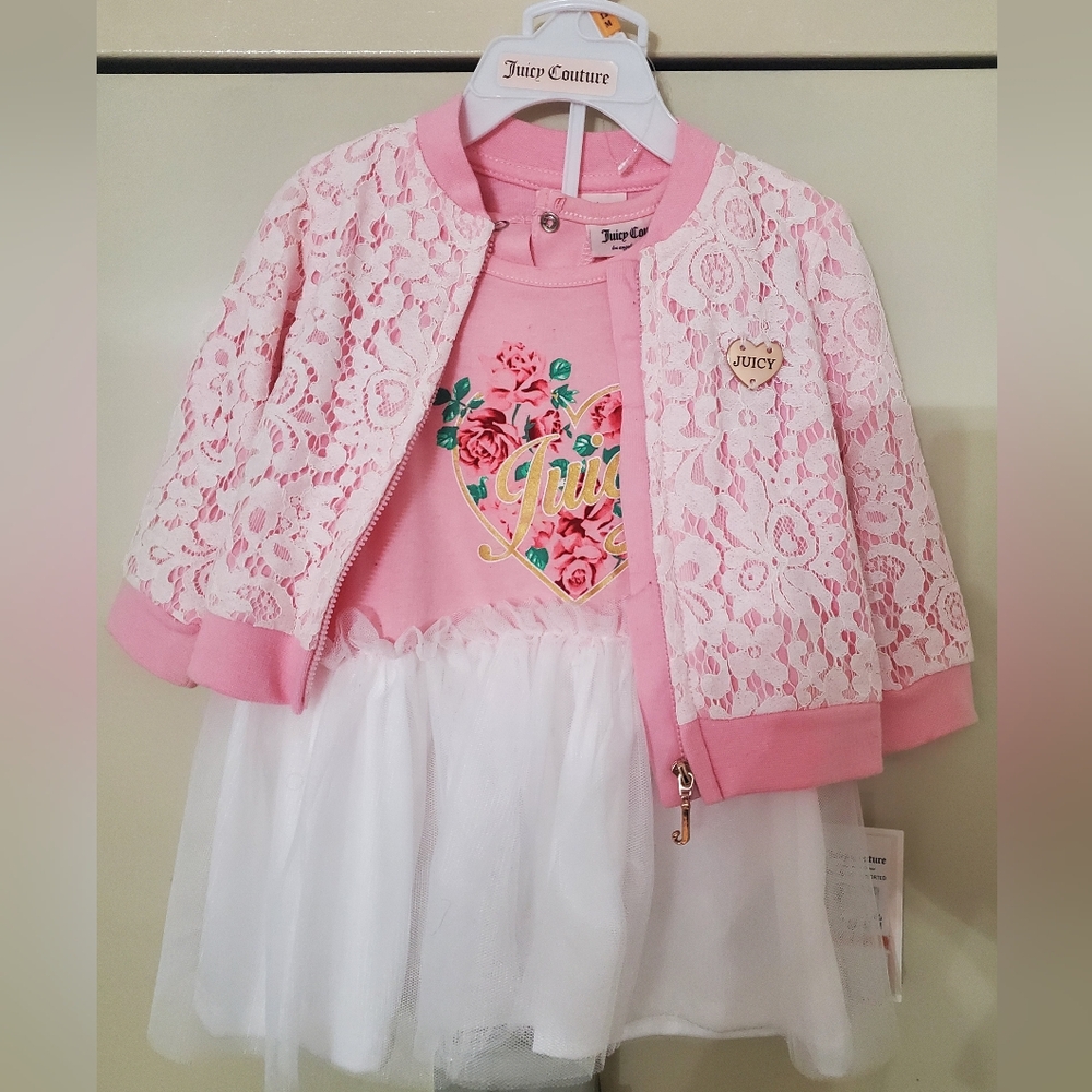 Juicy Couture Pink Lace Jacket and White Tulle Dress Set
